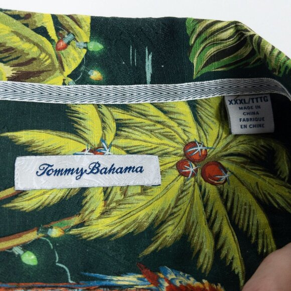 Tommy Bahama Santa Christmas Shirt Men's 3XL Silk Hawaiian Green Aloha Holidays - Picture 2 of 16